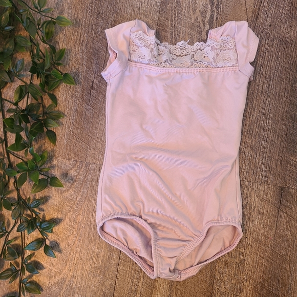 Two Piece Pink Lace Embellished Ballet Set Motionwear - Picture 2 of 7